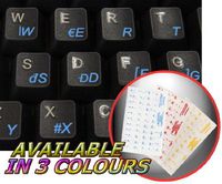 CZECH KEYBOARD STICKERS WITH BLUE LETTERING TRANSPARENT BACKGROUND
