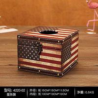 T-ZJHC European Creative Retro Tissue Box Home Room Bedroom Napkin Tray Living Room Coffee Table Storage, Square - Stars and Stripes