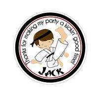 Personalized Customized Birthday Party Favor Thank You Stickers - Karate Boy - Round Labels - Choose Your Size