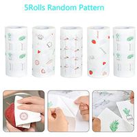 5 Rolls Home Kitchen Clean Paper Towels, Morenitor 2-Ply Multifunctional Oil Absorbent Roll Rag Washing Paper with Printing Pattern, Highly Absorbent Hand Towels for Daily Use, Random Pattern