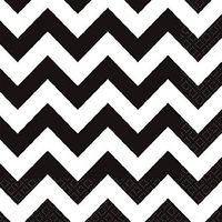 amscan Party Perfect Disposable Chevron Print Beverage Napkins Tableware, Black/White, 5" x 5"