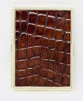 Brown Crocodile Print Leather Compact (9 100s) Metallic Cigarette Case & Stash Box