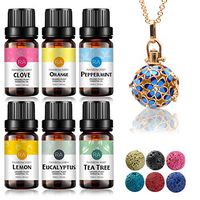RAINBOW ABBY 6 Pack Essential Oil Necklace Set with 6 Aroma Spread Stones, (Tea Tree, Clove, Peppermint, Orange, Eucalyptus, Lemon) Blue Pendent 31.5" Gold Chain
