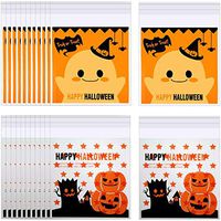 400 Pieces Halloween Cellophane Treat Bags Self Adhesive Candy Bags Halloween Clear Cookie Bags for Party Gift Supplies, 2 Styles
