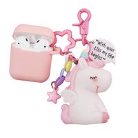 QIANLONG Unicorn Case for Apple Airpods, Cute Silicone 3D Cartoon Airpod Cover, Soft Bluetooth Wireless Earphone Protective Accessories Kits Unicorn Pendant for Kids Teens Girls(Pink)