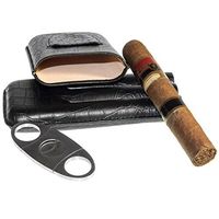 RawX - Black Embossed Crocodile Style Leather 3 Tubes Cigar Case Humidor w/Cutter - Black