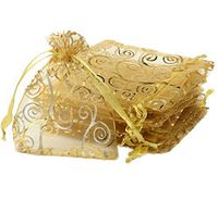 UHANGETH 100Pcs Organza Bags Jewelry Party Wedding Favor Drawstring Pouches Gift Bags (3x4, Gold-Gold)