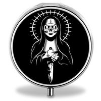 Devil Pill Case, Round Stainless Drug Organizer Container Medicine Cover for Pocket Daily&Weekly