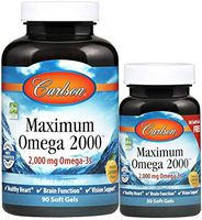 Carlson - Maximum Omega 2000, 2000 mg Omega-3 Fatty Acids Including EPA and DHA, Wild-Caught, Norwegian Fish Oil Supplement, Sustainably Sourced Fish Oil Capsules, Lemon, 90+30 Softgels