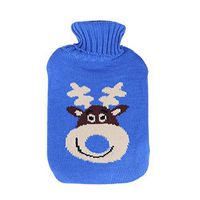 Vosarea Hot Water Bottle Classic Hot Water Bag Bottle with Knit Cover for Pain Relief Hot Compress and Heat Therapy 2000ml (Blue Elk)