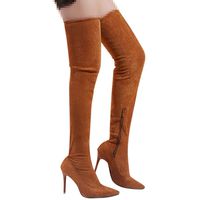 Dainzuy Women's Over The Knee Boot Classic Stretchy Suede Pointy Toe Side Zip Stiletto High Heels Knee High Boots Brown