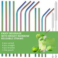 Stainless Steel Drinking Straws Reusable Straw Set of 12 Rainbow Multi-Colored Extra Long Metal Straws for 30/20oz Tumblers Beverage Mason Jar (6 Bent+6 Straight + 4 Brushes)