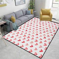 YucouHome Love Flowers Area Rug Nonslip Pads, Hearts Retro Painted Ornamental Shapes Simple Minimalistic Valentines Artwork, Fashionable High Class Living Dinning Room(6'x 9') Dark Coral White