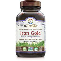 Nutrigold Organic Gentle Iron Supplement for Women & Men, Plant-Based, Whole-Food, Non-Constipating, Highly Bioavailable, Non-GMO, 18 Mg, 60 Vegan Capsules