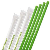 [400 Pack] Compostable Straws 7 3/4 Inch Long - Green Disposable Straws, Biodegradable Eco Friendly Drinking Straw for Milkshake Smoothies, PLA Plant Based Individually Wrap Plastic Paper Alternative
