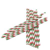 Youmewell Drinking Straws Striped Biodegradable Paper Straws Green and Red 100pcs