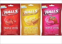 Halls Cough Drops Variety 3-Pack: Cherry, Strawberry & Honey Lemon (3 Packs, 30 Count Each, 90 Drops Total)