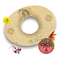 Sama Handcraft Yoni Seat and Herbs (4oz) in a Luxury package-Devi steam wooden SEAT with engraved pictures of Goddess Yoga and Muladhara - COMBO package (Yoni seat and Herbs, Natural)