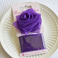 Clip On Rose Bow and Ribbon - Purple