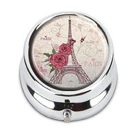Luxcase Paris Eiffel Tower Custom Round Silver Pill Box Pocket Medical Tablet Holder Decoration Box Wallet