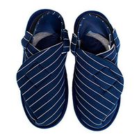 ComfyChoices Women's Orthotics Compatible Customizable 100% Cotton Size XL Slippers with Adjustable Straps in Navy Blue for Plantar Fasciitis Edema Swollen Feet Neuropathy Foot Pain Arch Pain