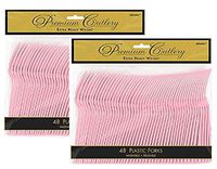 Party Perfect Heavy Duty Reusable Plastic Forks Tableware, New Pink, Full Size, Pack of 96