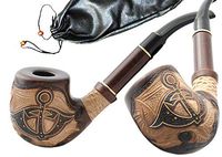 "Anchor" pear wood handmade wooden tobacco pipes smoking pipe for 9 mm filter + Pouch