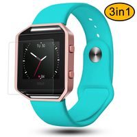 Greatgo Fitbit Blaze Bands 3 in 1 Watch Wristband Strap Soft Silicone Replacement Protective Case Frame with Screen Protector Smart Fitness Watch Bracelet for Men Women Teal