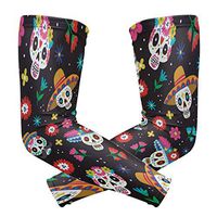 LEVEIS Dia De Muertos Sugar Skull Arm Sleeves UV Protection for Men Women Sunblock Protective Gloves Running Golf Cycling Driving Long Arm Cover 1 Pair