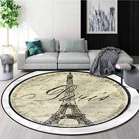 RUGSMAT Paris Round Rug,Vintage Sign Famous Landmark Design Non-Slip Fabric Round Rugs for Living Room Diameter-39