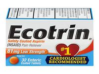 Ecotrin Low Strength Safety Coated Aspirin | NSAID | 81mg | 32 Tablets