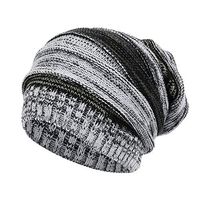 Theoylos Unisex Beanie Hat Patchwork Fleece Lined Skull Cap Winter Cable Knit Beanie Hat Chunky Outdoor Hat White
