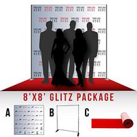 STEP AND REPEAT LA Custom 8' x 8' Photo Backdrop, No-wrinkle, Fabric,Seamless, Banner. Includes Stand and Red Carpet! Made in USA.