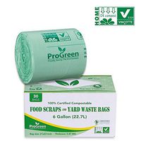 ProGreen 100% Compostable Bags 6 Gallon, Extra Thick 0.87 Mil, 30 Count, Small Kitchen Compost Trash Bags, Food Scraps Yard Waste Bags, Compost ASTM D6400 BPI And TUV AUSTRIA Certified