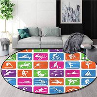 RUGSMAT Olympics Modern Machine Round Bath Mat,Different Icons of Sports Circular Area Rugs for Kids Bedroom Diameter-47