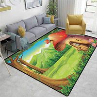 YucouHome Mushroom Print Area Rug Underlay, Shroom House Land Mountain Daisies Weeds Surrounding Woods Mountain, Durable Rugs - Living, Dinning, Office, Rooms & Bedrrom, Hallway Carpet(8'x 10')