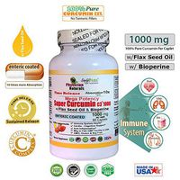 Mega Potency Super Curcumin C3 1000 Time Release Enteric Coated with Bioperine and Flax Seed Oil 10X Absorption Pure Curcumin Turmeric Ext