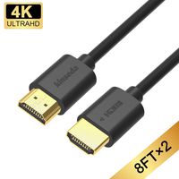 4K HDMI Cable 8ft HDMI 2.0 Cable Support 1080p 3D 2160P 4K UHD HDR Ethernet and Audio Return（ARC） - 2Pack