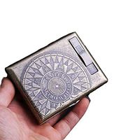 Metal Cigarette Case - Vintage Compass Carving Bronze Cigarettes Box with Electric Protable Lighter (Hold 20pcs Cigarettes)