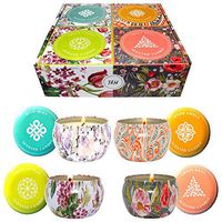 Aromatherapy Scented Candles Essential Oils Natural Soy Wax Portable Travel Tin Candle Set of 4 Gift 6 Ounce tins 140 Hour Burn Long Lasting Fresh Citrus, Warm Amber, Wild Mint, Sweet Basil