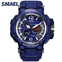Psalmtrading SMAEL New Multi-Function Men’s/Women's Sports Analog Quartz Dual Display Waterproof Watches LED Backlight 1509 (Dark Blue)