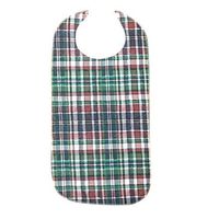 Adult Bib with Waterproof Vinyl Backing Washable 17x34 Green Plaid (Snap Closure) Made in USA … (8)