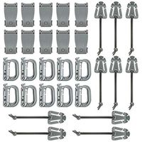 BOOSTEADY Kit of 30 Attachments for Molle Bag Tactical Backpack Vest Belt,D-Ring Grimlock Locking Gear Clip, Web Dominator Elastic Strings, Strap Management Tool Buckle