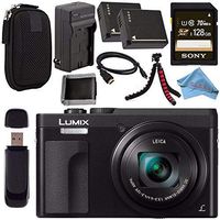 Panasonic Lumix DC-ZS70 DC-ZS70/K Digital Camera (Black) + DMW-BLG10 Lithium Ion Battery + External Rapid Charger + Sony 128GB SDXC Card + Small Carrying Case + Flexible Tripod Bundle