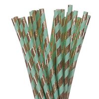 Biodegradable Paper Straws Mint With Gold Foil Stripe (25)