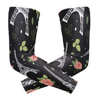 LEVEIS Black Pink Eifel Tower Paris and Roses Flowers Arm Sleeves UV Protection for Men Women Sunblock Protective Gloves Running Golf Cycling Driving Long Arm Cover 1 Pair