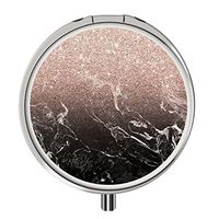 Pill Case - Compact 3 Compartment Medicine Organizer, Customized Round Pill Box for Pocket Traveling and Daily Needs - Black Pink Marble