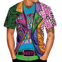 Lataw Men's Tunics Fashion Tops Round Neck Slim Leisure Casual 3D Print Colorful Short Shirts Costume Blouse Clothes