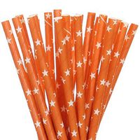 Orange with White Star Paper Straws (100)