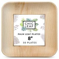 Chic Leaf Palm Leaf Plates Bamboo Plates Disposable 8 Inch Square (50 Pc) Party Pack Compostable and Biodegradable Eco Friendly - Stronger than Plastic and Paper Plates